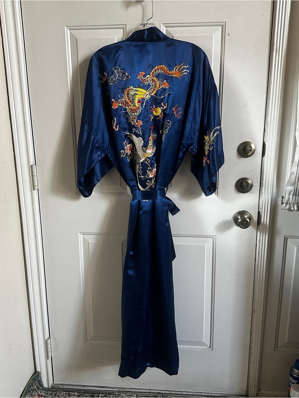 Embroidered Royal Blue Silk Robe - Picture 11 of 15